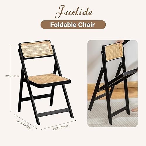 Miniatura 2 de Juego de 2 sillas plegables de ratán, sillas de comedor modernas de mediados de siglo, sillas de bambú al aire libre para dormitorio, sala de estar,