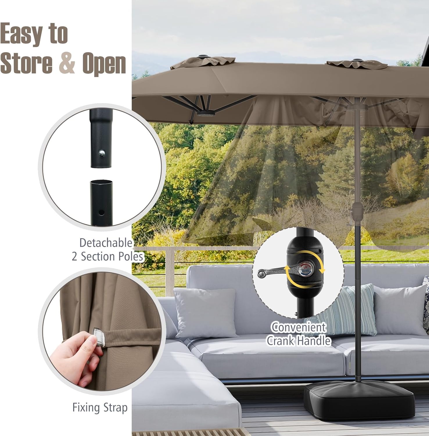 Tangkula 13FT Double-sided Patio Umbrella, Extra Large Twin Table Umbrella with Crank Handle, Umbrella Base, Safety Lock, Air Vent, Outdoor Market Umbrella for Garden Pool Backyard  ( COLOR light blue ) see the pictures for the color