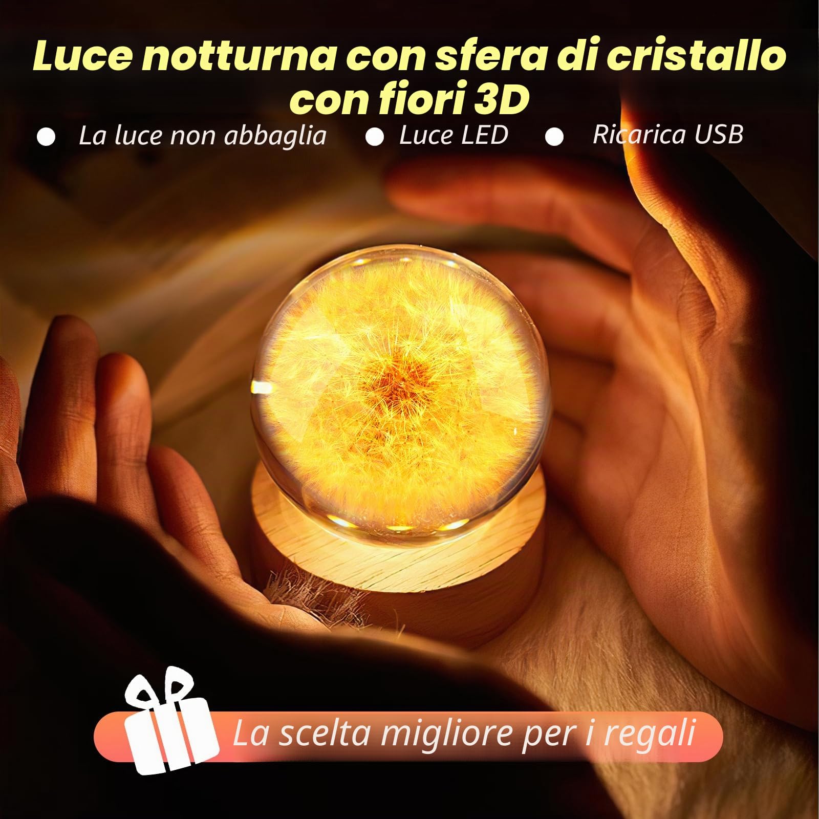 TUZELIYA Wisherfülller - Sfera di cristallo da 7 cm con base USB in legno, vero leone in vetro, regalo di compleanno per donne, regalo di compleanno, matrimonio, festa della mamma