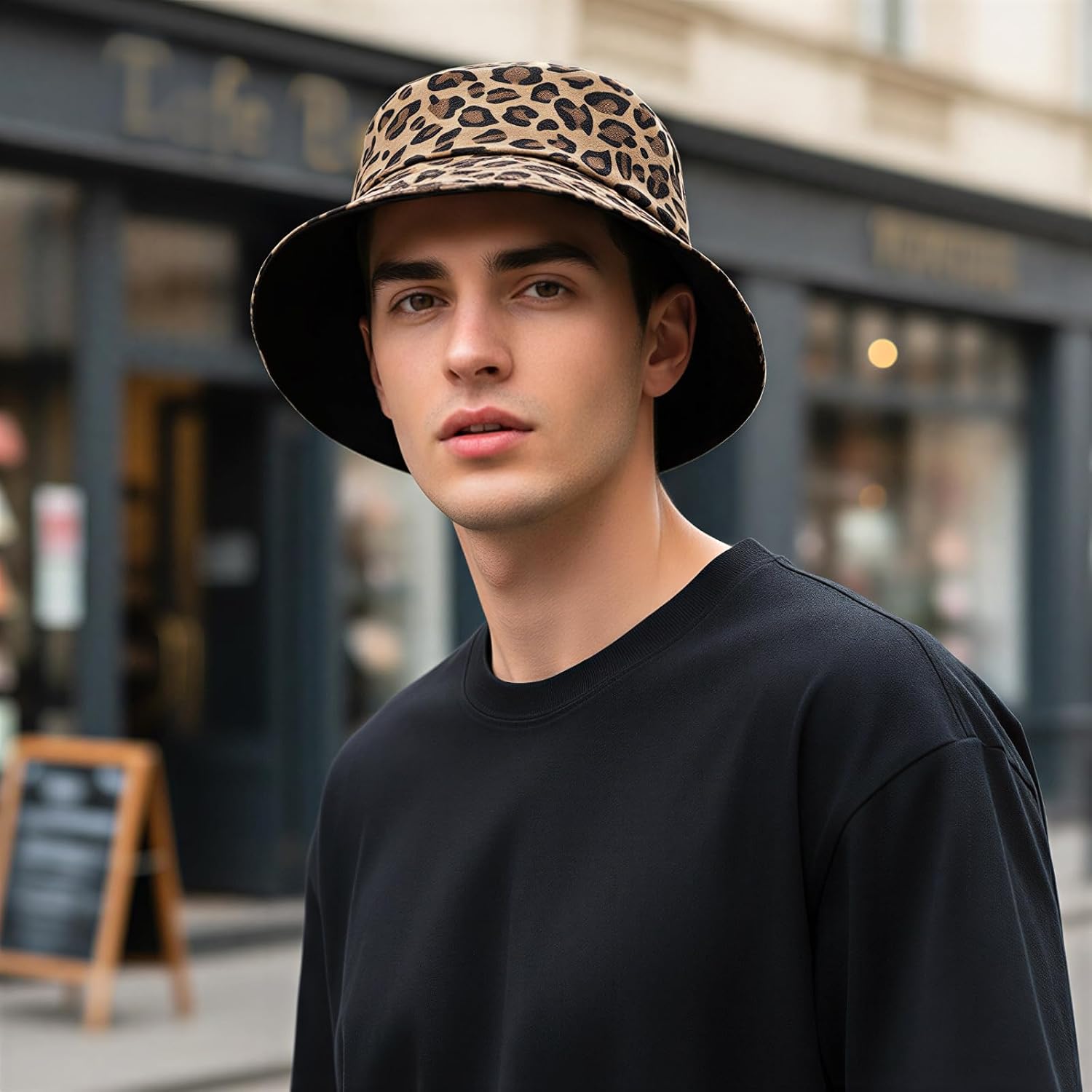 YAMEIZE Retro Style Bucket Hat for - Women Men Leopard Print Hat Fishing Cap Sun Hat Fishmen Hiking Beach Party Outdoor