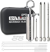 BSQ Monster Meat Injector Kit: 4 Professional Marinade Needles, 2oz Syringe, Travel Case for Turkey, Brisket, BBQ Smoker Grill