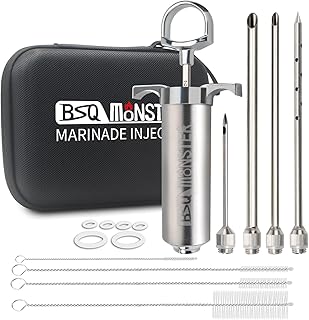 BSQ MONSTER Meat Injector Syringe Kit with 4 Professional Marinade Injec...