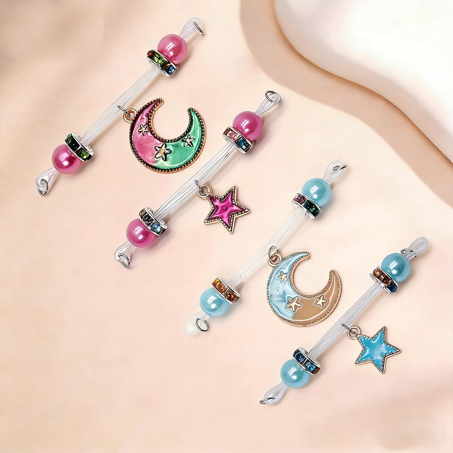 2 Pairs Nipple Jewelry Non Piercing Fake Nipple Rings Goth Moon Star Dangle Nipple Barbells Adjustable Nooses Faux Nipple Piercing Body Jewelry for Men Women