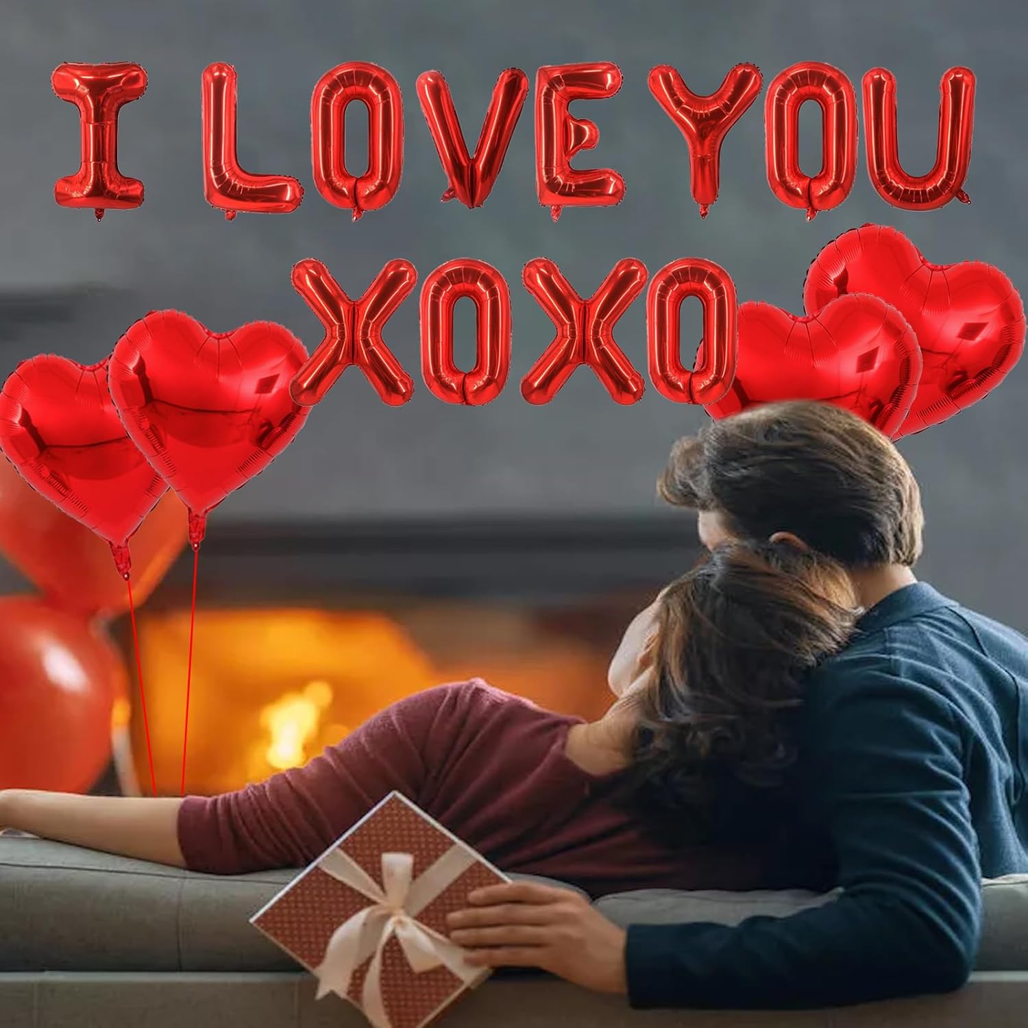 16 Inch I Love You Balloons XO XO Letter Day Balloons Red Heart Foil Balloon for Valentines Day Wedding Romantic Special Night Party Supplies Decorations