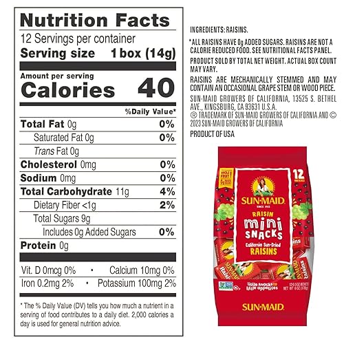 Vista 46 de Sun-Maid California Raisins Snack Cajas de 1 onza Paquete de 6 Fruta seca natural entera Sin sabores artificiales Sin OMG