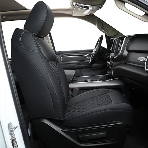 FEELiT Waterproof Seat Covers Full Set, Custom Fit Ram 1500 2019-2025 2026Quad Cab with a 4/6 Split&Solid Rear Seat (04-Full Set, Black)