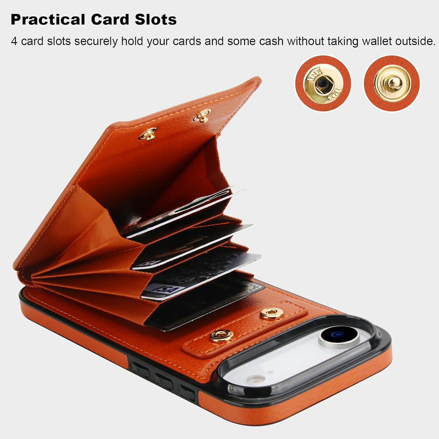 Folosu Compatible with iPhone 17 Air Case Wallet with Card Holder, 360°Rotation Finger Ring Holder Kickstand, RFID Blocking Leather Protective Double Buttons Shockproof Cover 6.5 Inch Brown