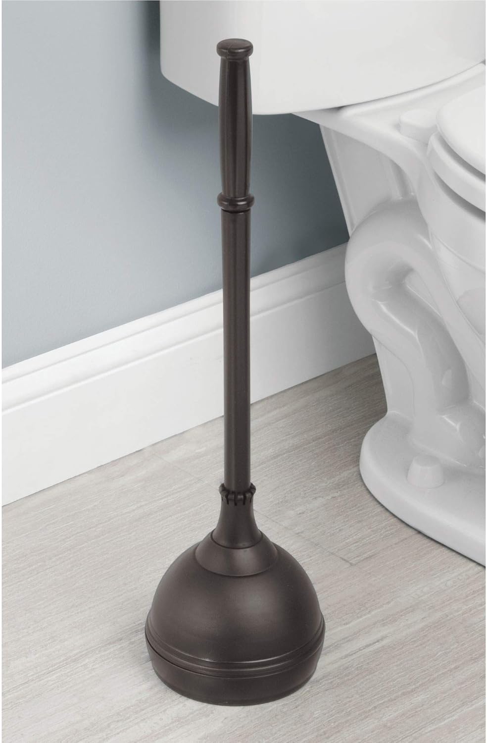 iDesign Kent Plastic Plunger with Cover Set for Master, Guest, Kids', Office Bathroom Cleaning and Storage, 5.96" x 5.96" x 21.66", Bronze