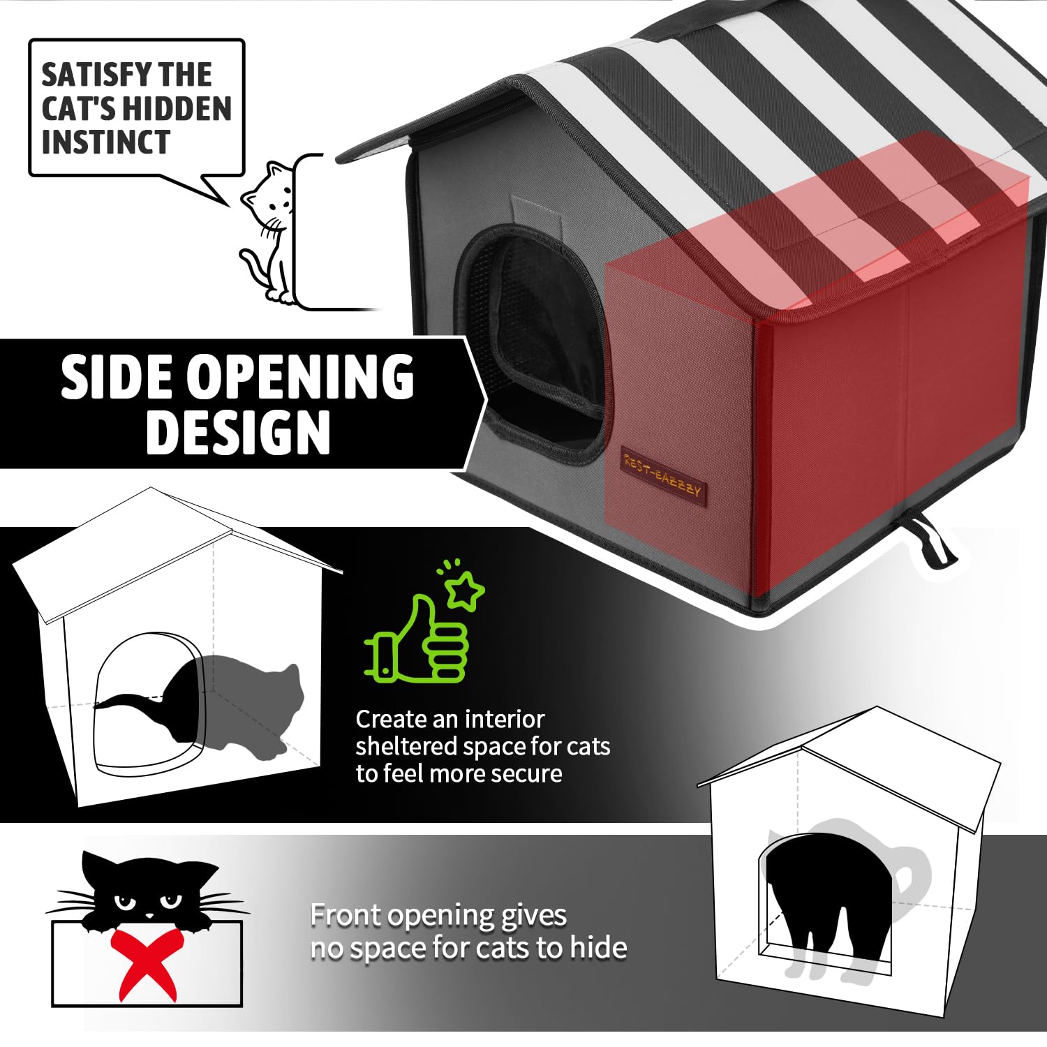 RestEazzzy Cat Houses For Outdoor Cats Elevated & Weatherproof Cat Cave, Cat