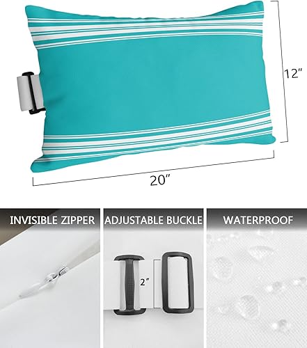 Miniatura 3 de Anzona Paquete de 4 fundas de almohada lumbar impermeables para exteriores, diseño de líneas blancas de campo para patio, playa, 12 x 20 pulgadas