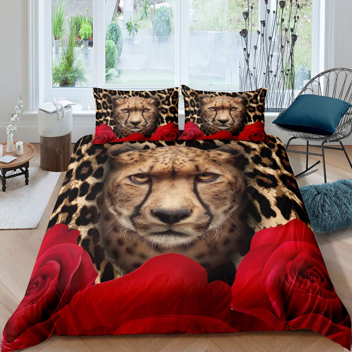 Buohwiwe Roze dekbedovertrek met luipaardprint, tweepersoons dierenbeddengoedset, 3D-bedrukte zachte microvezel, roze luipaardprint, dekbedovertrek 200 x 200 en 2 kussenslopen 50 x 75 cm met Buohwiwe Roze dekbedovertrek met luipaardprint, tweepersoons dierenbeddengoedset, 3D-bedrukte zachte microvezel, roze luipaardprint, dekbedovertrek 200 x 200 en 2 kussenslopen 50 x 75 cm met