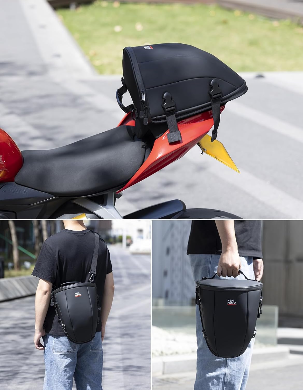 KEMIMOTO Motorcycle Tail Bag 12.5L Waterproof Expandable Saddle Bag - Multifunctional Storage for Motorbike Rear Seat, Tank & Outdoor Sports Motorbike Accessories, Black with Detachable Shoulder Strap - Image 8