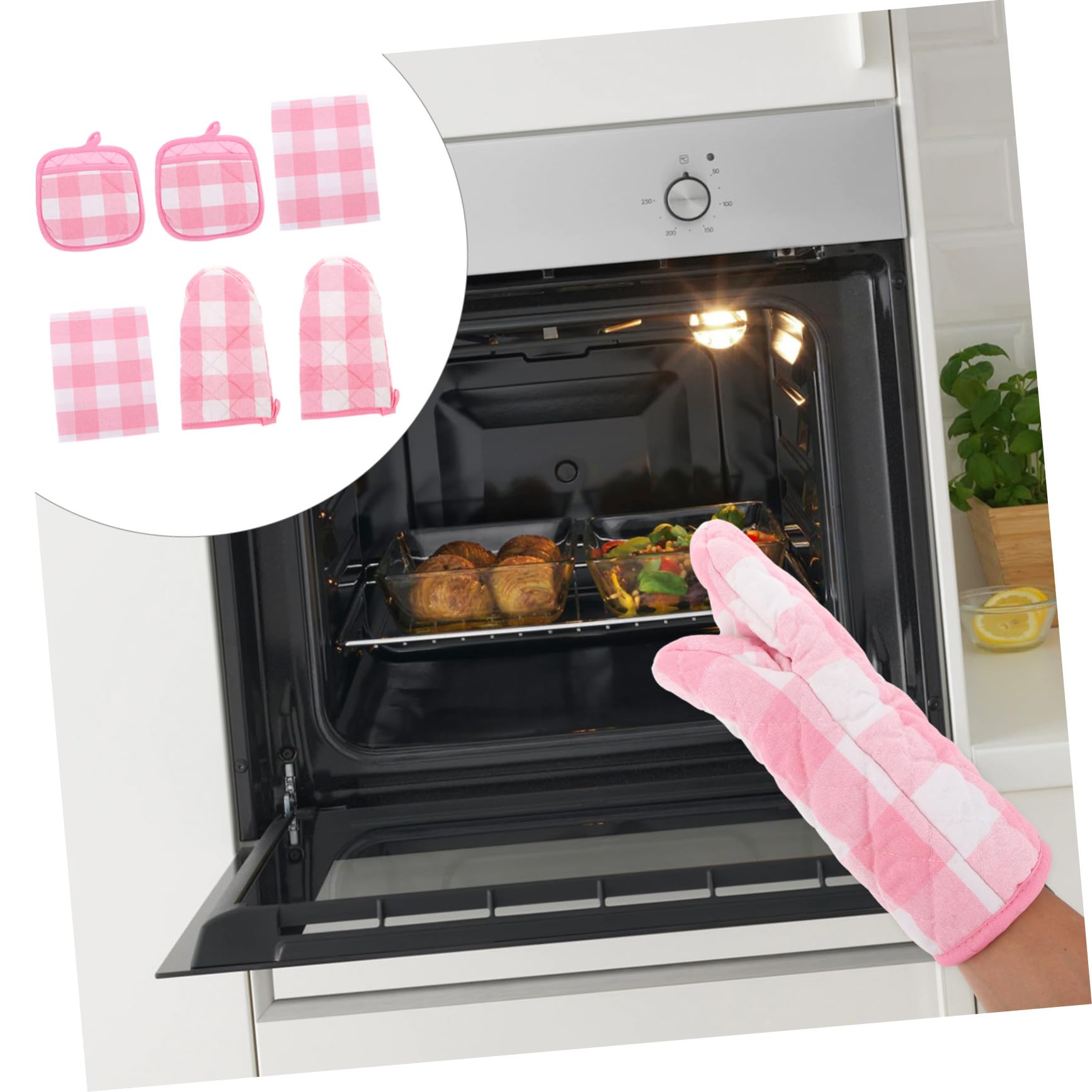 2 Sätze Teiliges Ofenhandschuhe und Geschirrtücher Hitzebeständige Scald Kissen Flexible Topfhandschuhe mit Rutschfestem Griff Inklusive Ofenhandschuhen Isolierpads und