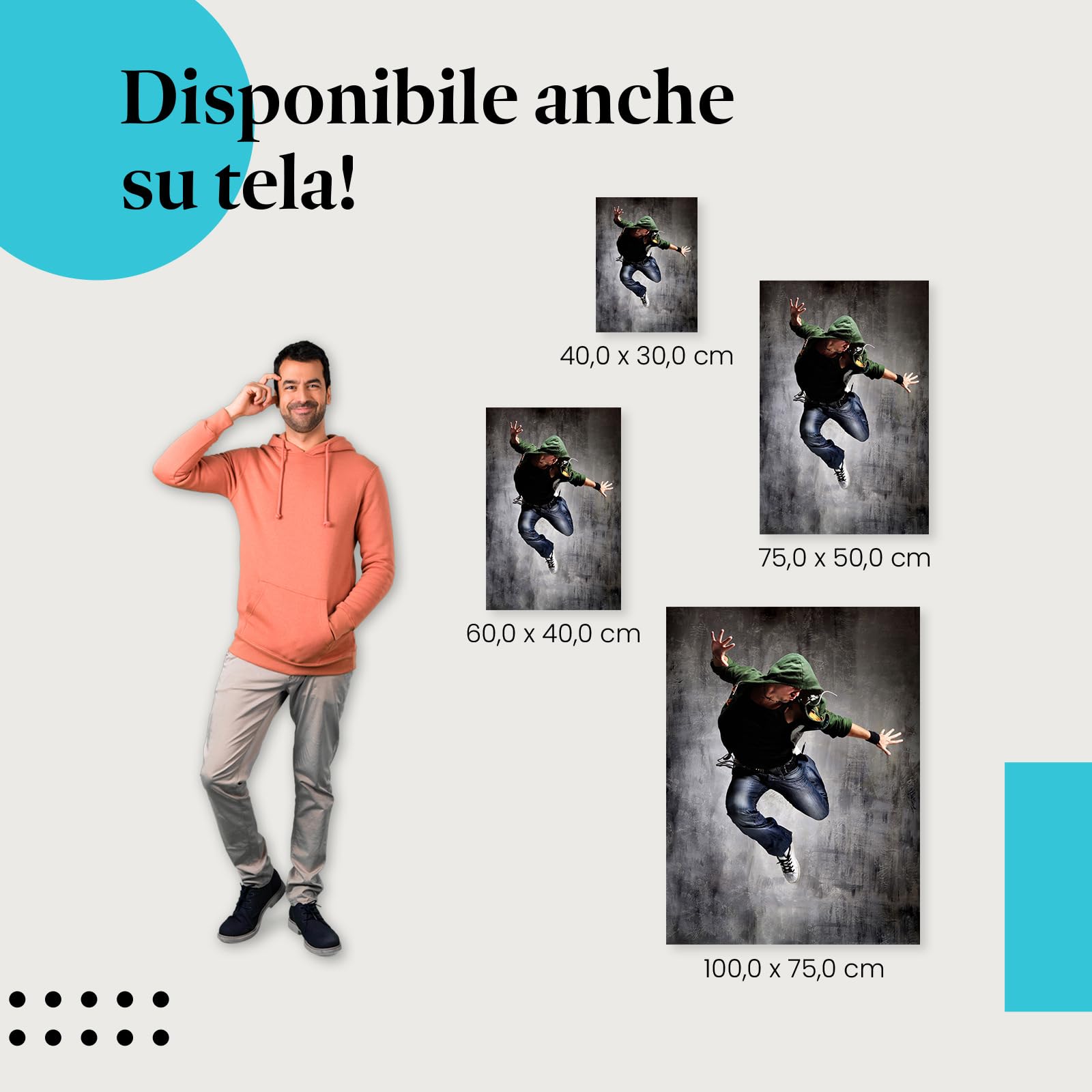 Postereck - 0420 - Hip hop, ballerino musica street dance uomo salto - Decorazione da Parete, Stampa Artistica, Idea Regalo, Stampa Fotografica - Tela - 100,0 cm x 75,0 cm