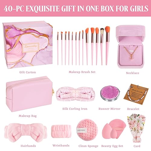 Miniatura 2 de Juego de 40 piezas de regalo de moda para niñas adolescentes, juego de brochas de maquillaje + esponjas de mezcla + juego de rizadores de seda sin