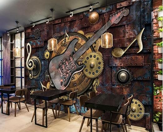 Amazon 3d写真壁紙カスタム壁画レトロな金属音符ギターバーktvリビングルーム壁紙家の装飾 3d 400x280cm 壁紙
