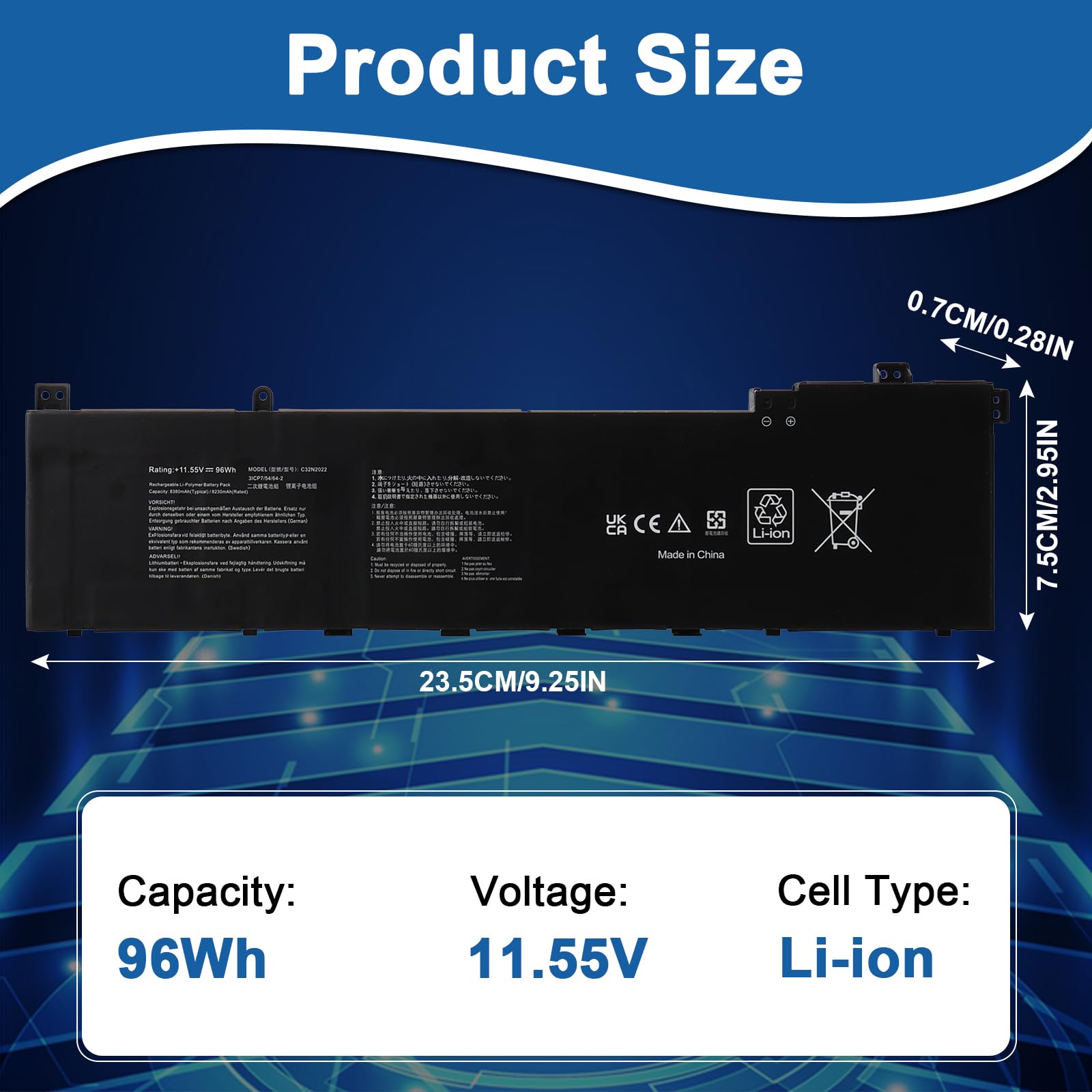 96Wh C32N2022 Batteria Laptop Compatibile con ASUS VivoBook Pro 16X
