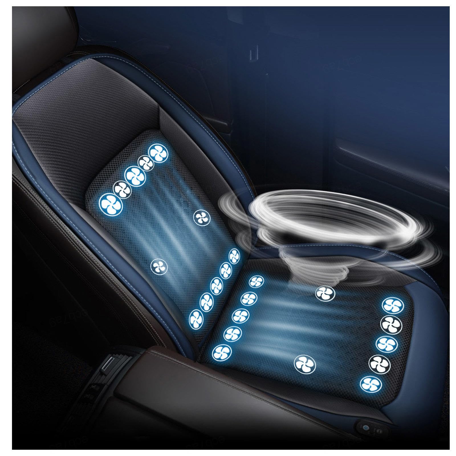 Coprisedile Ventilato Con 24 Ventole, 3 Livelli Regolabili Copri Sedili Auto Estivi, Cooling Car Seat per auto, SUV, camion, universale,Blue-12V