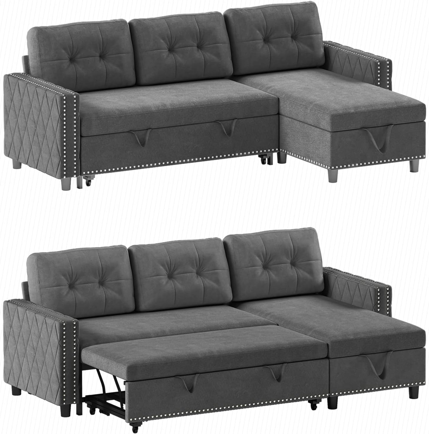 ZAFLY Reversible Sleeper Sectional Sofa with Storage Chaise