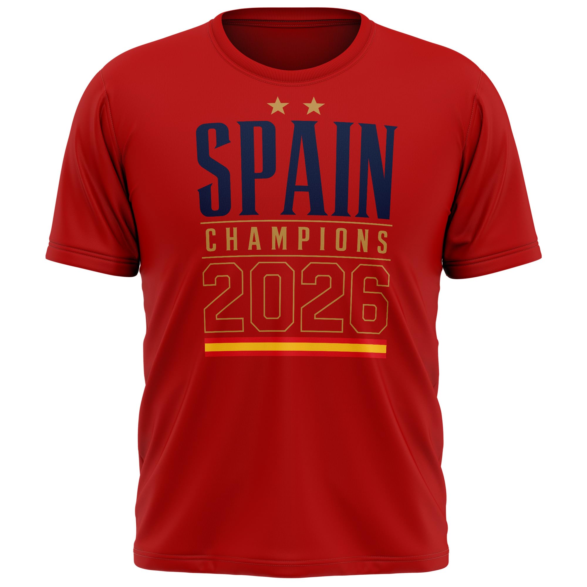 Spain Kids T Shirt - Champions 2026 Two Stars Spanish Badge - Football Tee Boys Girls, 9-11 Years, Red