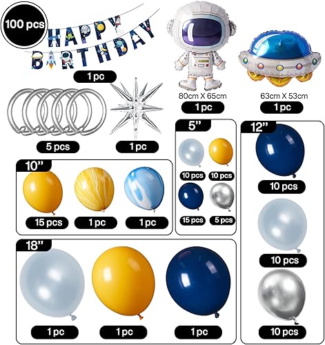 Miniatura 6 de PartyWoo Globos espaciales de diferentes tamaños de 18, 12, 10, 5 pulgadas, azul marino, metálico, plateado, amarillo, astronauta, astronauta,