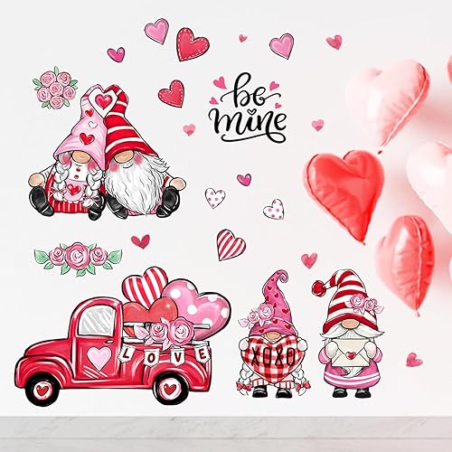 Miniatura 3 de Yovkky Calcomanías de pared de gnomo para el día de San Valentín, diseño de corazones rosados, diseño de corazones rosados, granja, camión, pareja,