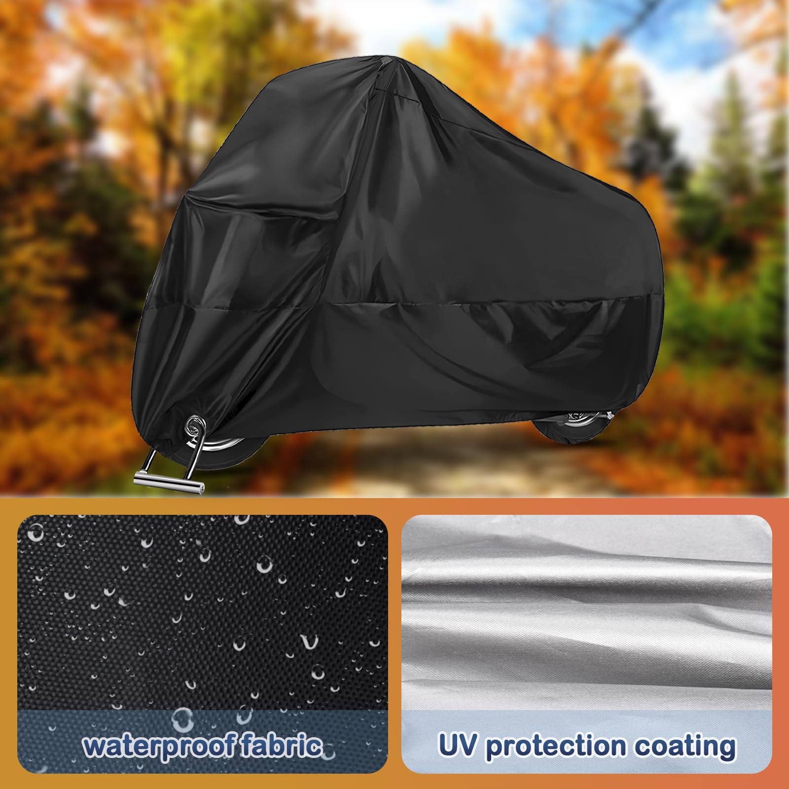Funda para NOTO, Funda Moto Impermeable, XXL 190T Funda para Moto Exterior Impermeable con Orificios de Bloqueo, Resistente a los Rayos UV Polvo Viento Nieve 245x105x125 cmm
