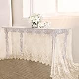 B-COOL Ivory Lace Tablecloth 60 X120 Inches Rectangle Vintage Embroidered Bridal Wedding Tablecloths Sheer Overlay for Rustic Outdoor Party Reception Home Decor