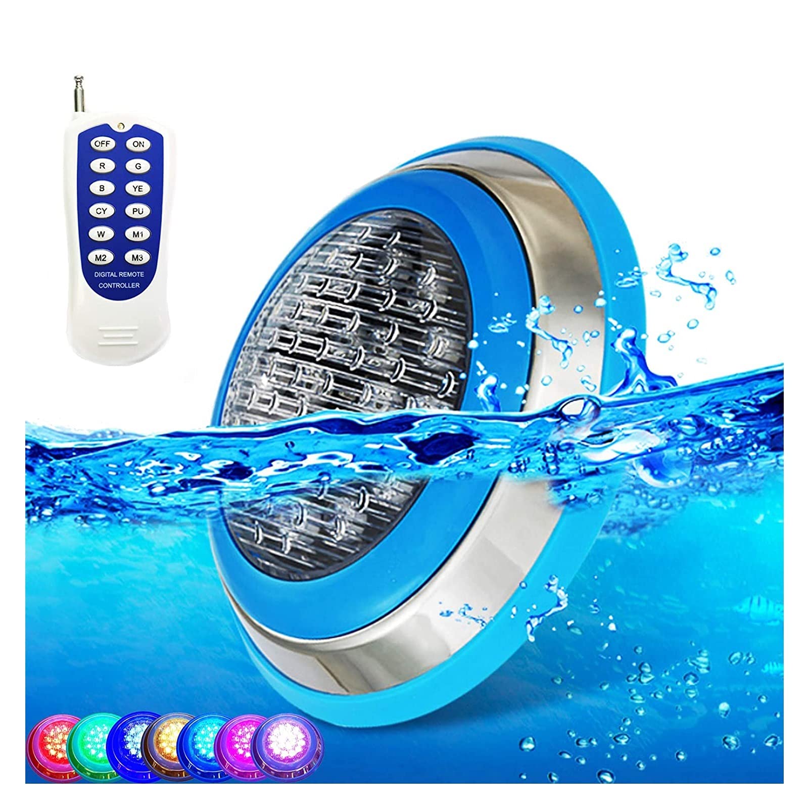 Foco led Piscina Cambio de Color RGB Luces subacuáticas para Piscinas 12V/24V Montado en la Superficie de la Pared IP68 a Prueba de Agua Acero Inoxidable con Mando a Distancia