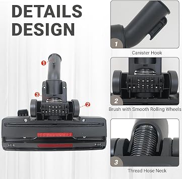 EZ SPARES 32/35mm 2-in-1 Floor Brush, Swivel Head with Wheels, Black | Dual-surface tool flips from hardwood to carpet fast. Swivel neck glides around legs and corners. Fits most vacuum.