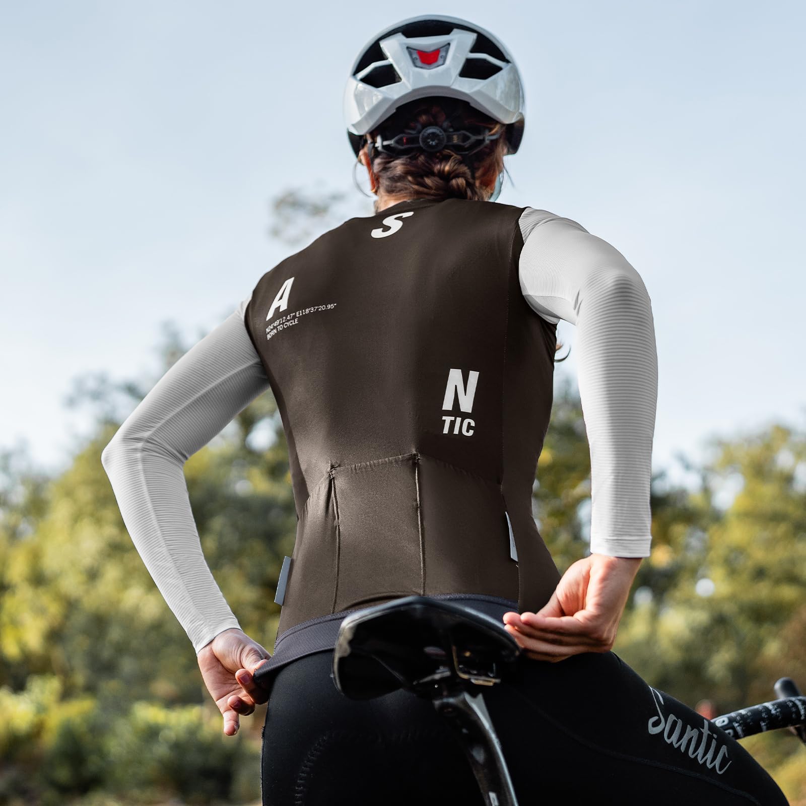 Santic Damen Radtrikot Langarm Tops Pro Bike Shirt Full Zipper UPF 50+ MTB Jersey mit Taschen