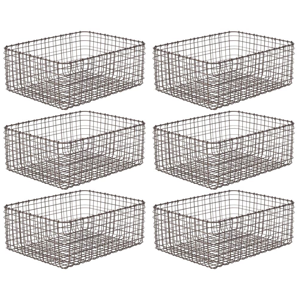 mDesign 6er-Set Allzweckkorb aus Metall – Aufbewahrungskorb für Küche, Vorratskammer etc. – kompakter und universeller Drahtkorb – bronzefarben