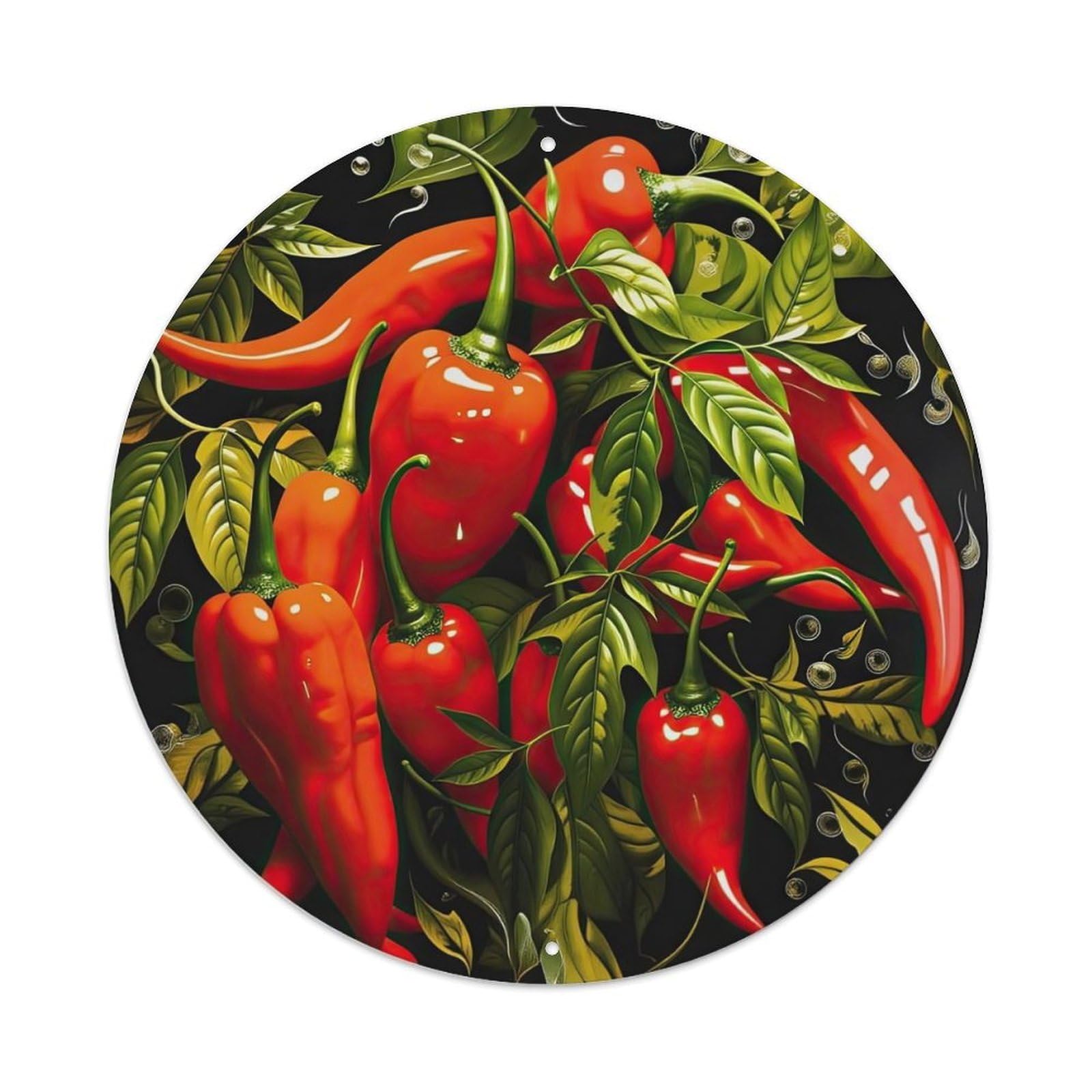 Red Chili Peppers With Green Leaves Metal Tin Sign