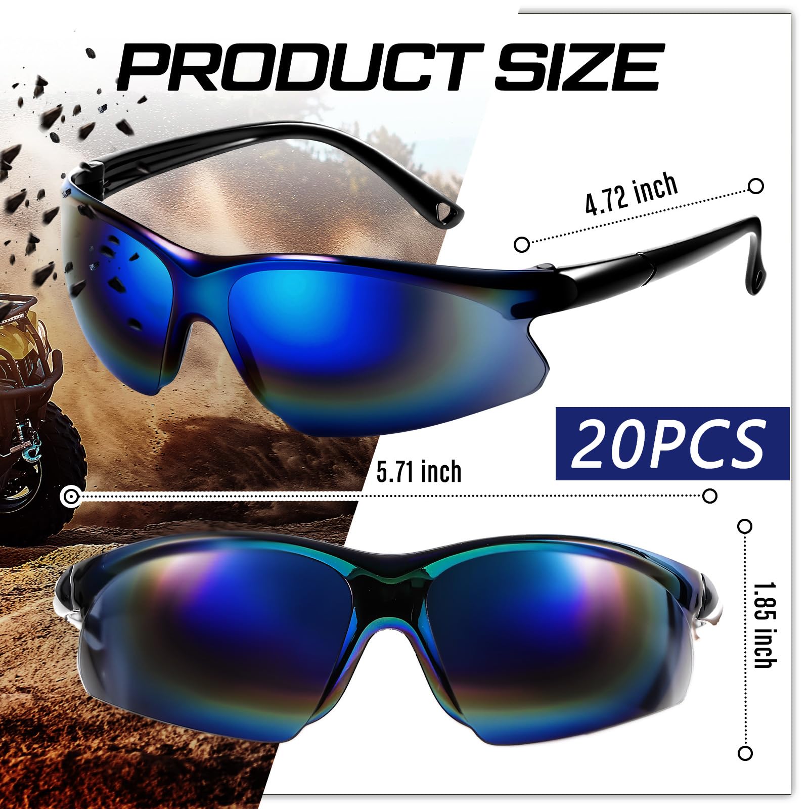 Kingdder Lunettes de sécurité en vrac pour homme - Lunettes de protection des yeux - Verres miroir teinté bleu en polycarbonate