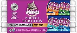 WHISKAS Perfect Portions Wet Cat Food Paté and Cuts in Gravy - Chicken - Chicken & Liver - Tuna - Salmon - 75g (24 Pack)