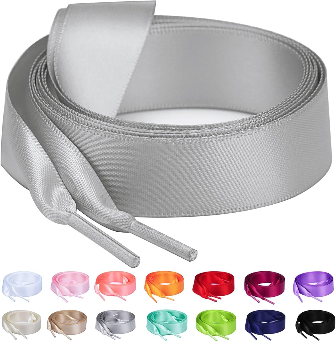 Booyckiy Cordones de cinta de satén de 3/4 pulgadas de ancho, cordones planos y coloridos para zapatos para mujer