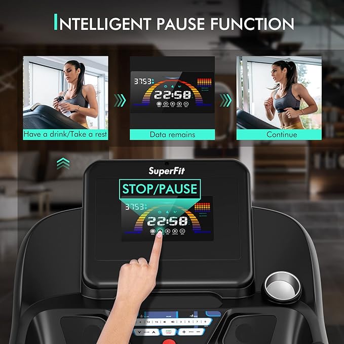 Caminadora Eléctrica Plegable con Inclinación, Monitor LED y 20 Programas, Negra miniatura 3