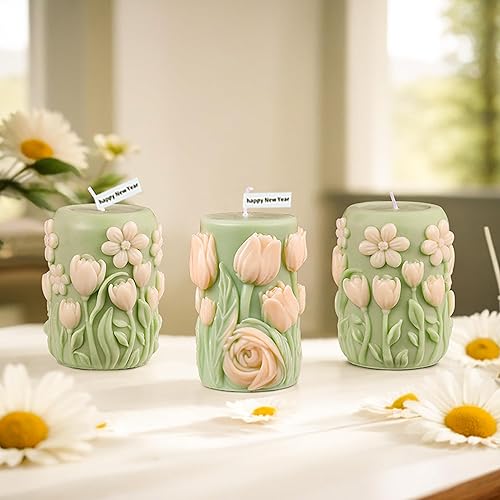 Miniatura 3 de Moldes de flores de resina cilíndrica de flores, moldes de silicona de fundición de resina para decoración del hogar y fabricación de velas, molde