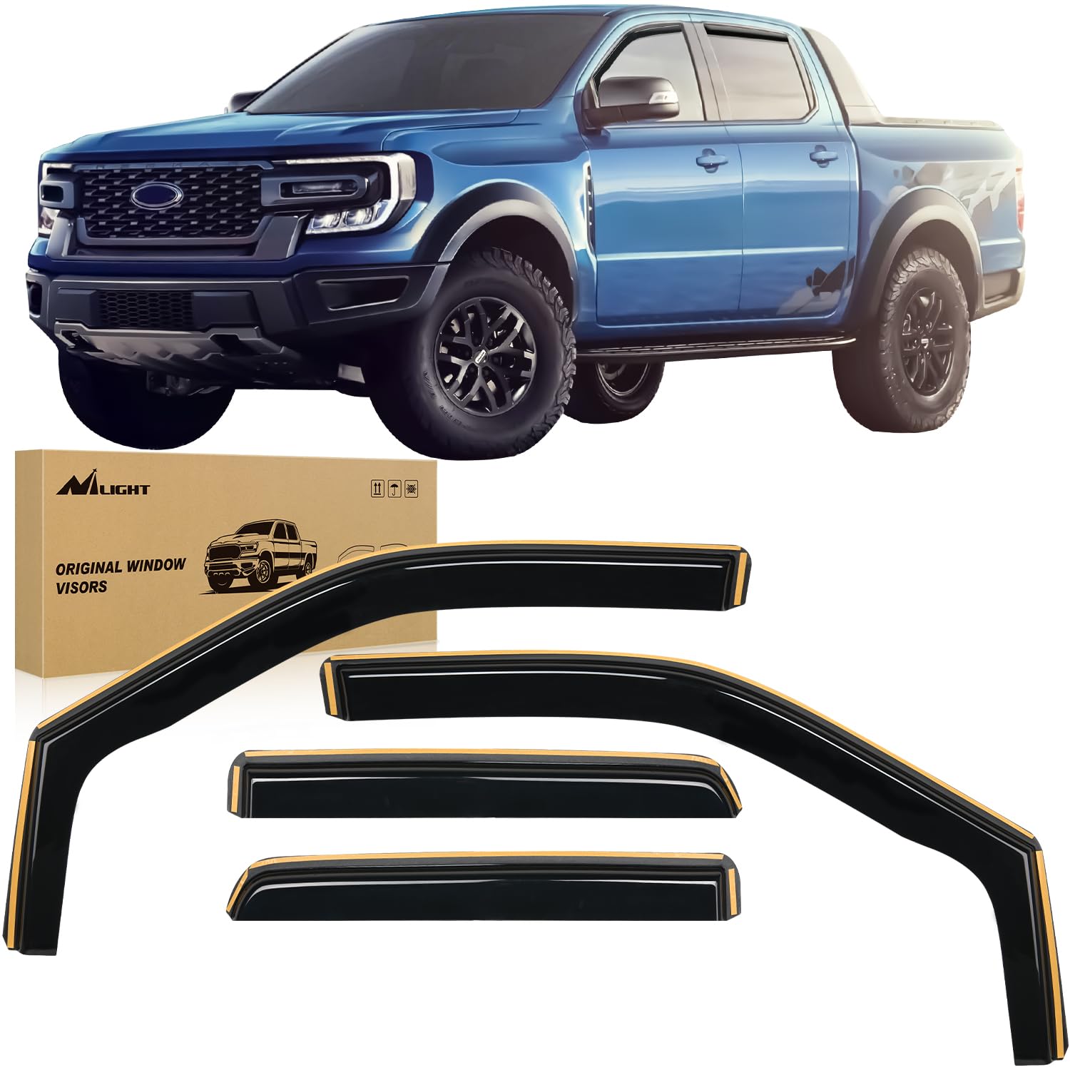 Nilight Lot de 4 Pare-Pluie durables pour Ford F150 SuperCrew/SVT Raptor SuperCrew 2009 2010 2011 2012 2013 2014