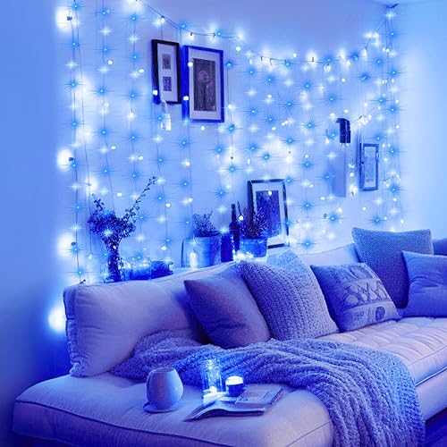 Miniatura 6 de Minetom Luces de cortina, 300 luces LED regulables con control remoto y temporizador, 8 modos, tira de luces alimentadas por USB para habitación,