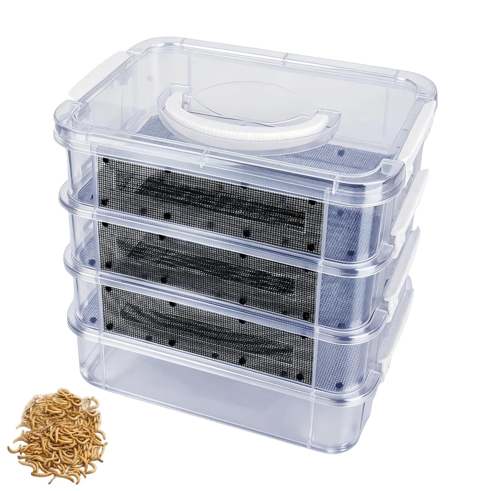 de Cría de Tenebrios - Kit de Cría con Malla de 4 Niveles - Granja para,para Reptiles, Arañas, Aves, Pollos, Lagartos, Dragones Barbudos