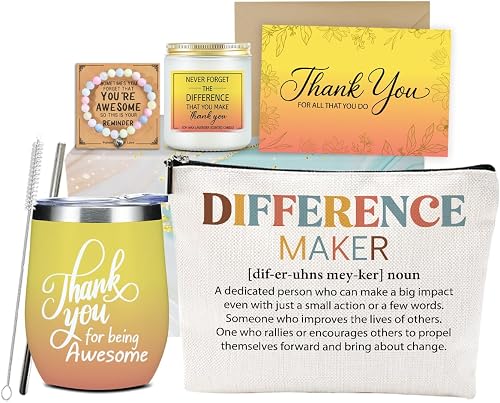Difference Maker Gift, Thank You Gifts for Women Teacher Nurse Boss Mentor Worker Leader, Appreciation Gifts for Mom Friend Coworkers Employee Office Retirement Christmas Birthday Gift Basket Set