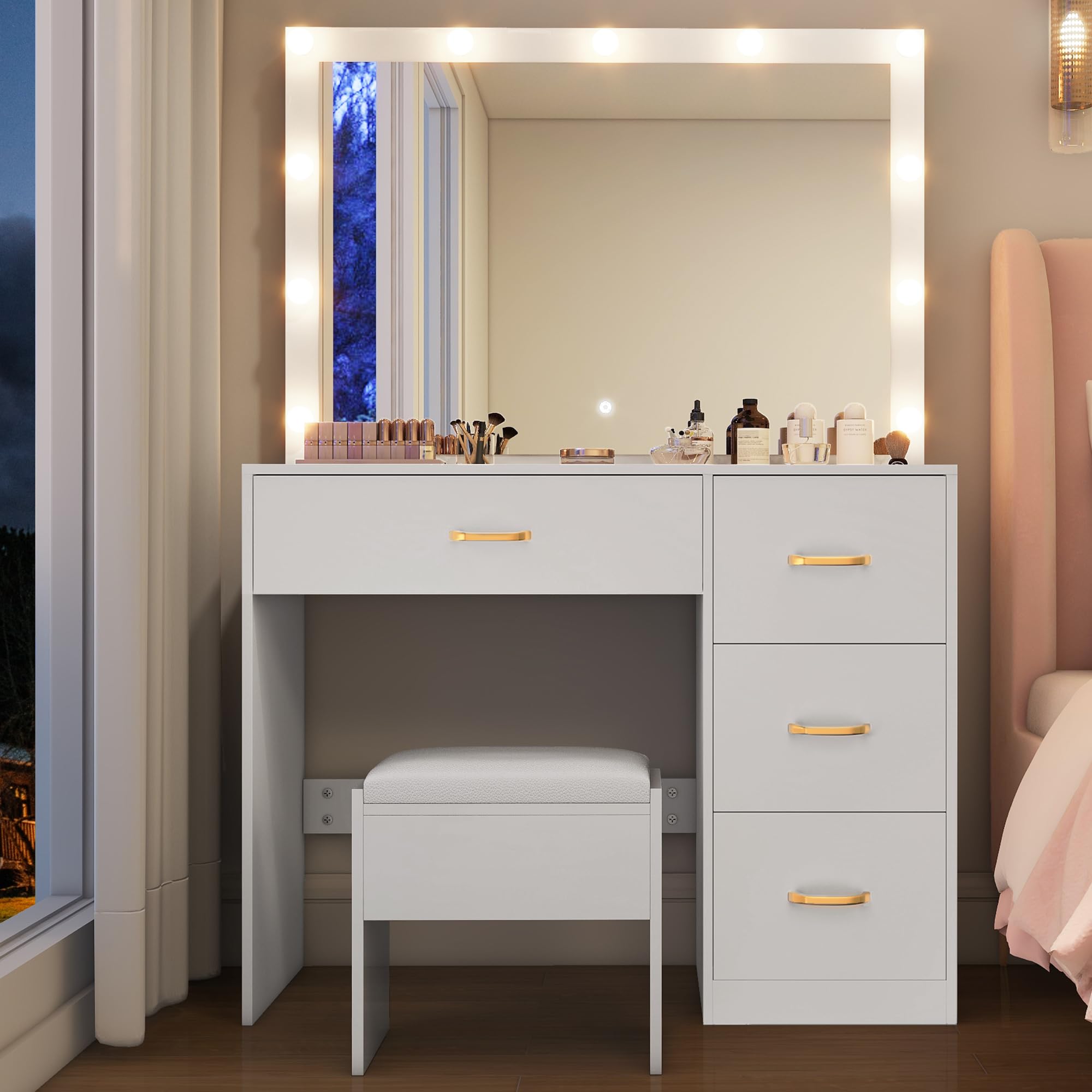 Dressing table with assembled stool