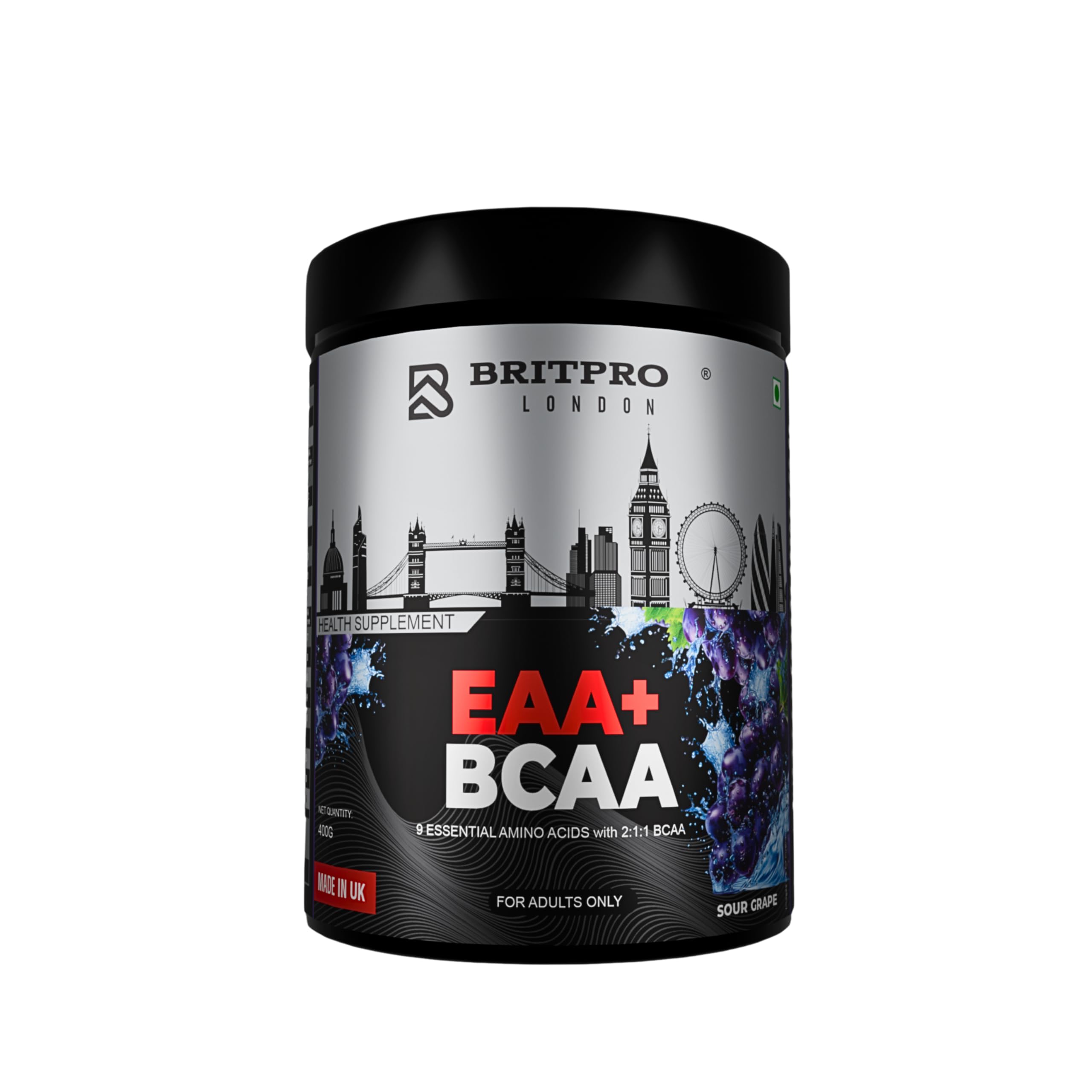 London EAA + BCAA Powder | 2:1:1 Amino Ratio | 9 Essential Amino Acids | 1500mg L-Leucine | Pre/Intra/Post Workout Recovery Drink | Sour Grape Flavor | 400g-image-42