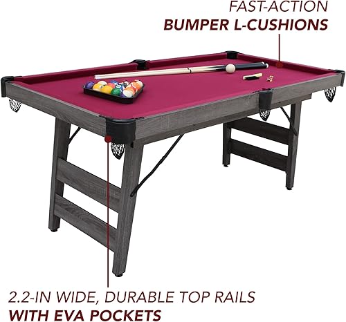 Miniatura 4 de Pendleton - Mesa de billar portátil de 6 pies, acabado de madera flotante con fieltro burdeos