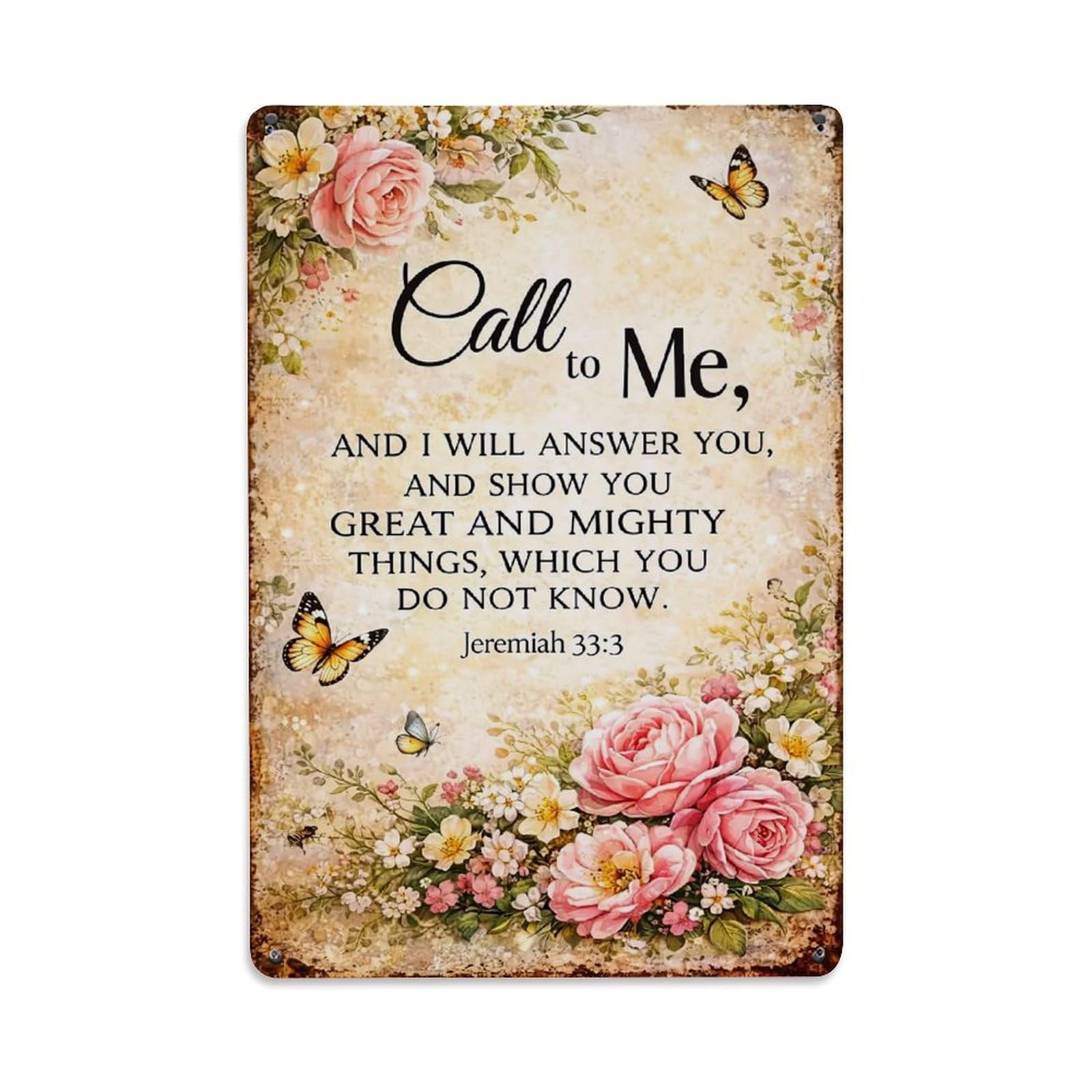 Jdfenggu Vintage Floral Butterflies Scripture Roses Retro Metal Tin Sign, Decor Art Poster For Bar, Home, Man Cave, Kitchen, Laundry Room Gift 8X12inch