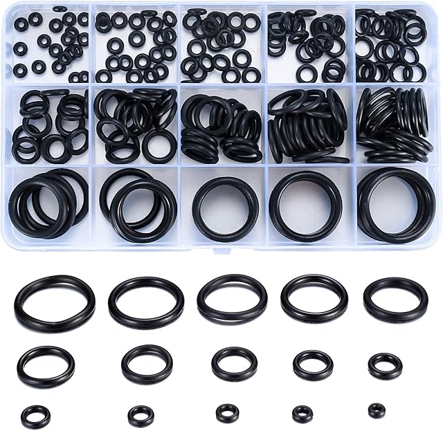 200 Pcs O-Ring Gasket kit, Rubber Seals Washers Assortment Set, Electrical Gasket Rings, Insulating Plumbing Plumber Sealing O Rings Washers Assorted Set for Quick Repair - 15 Sizes/Black