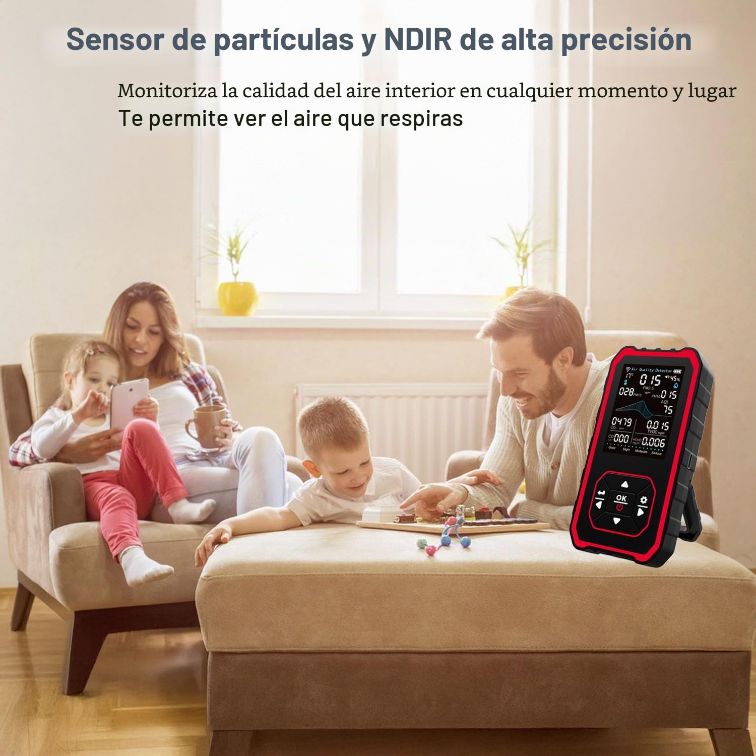 Detector de Calidad de Aire 10 en 1 para Interiores, Monitor Multifunción con Detección de PM2.5/PM10/CO2/HCHO/TVOC/AQI, Sensor de Temperatura y Humedad, Ideal para Hogar, Oficina, Viajes y Grow Tent