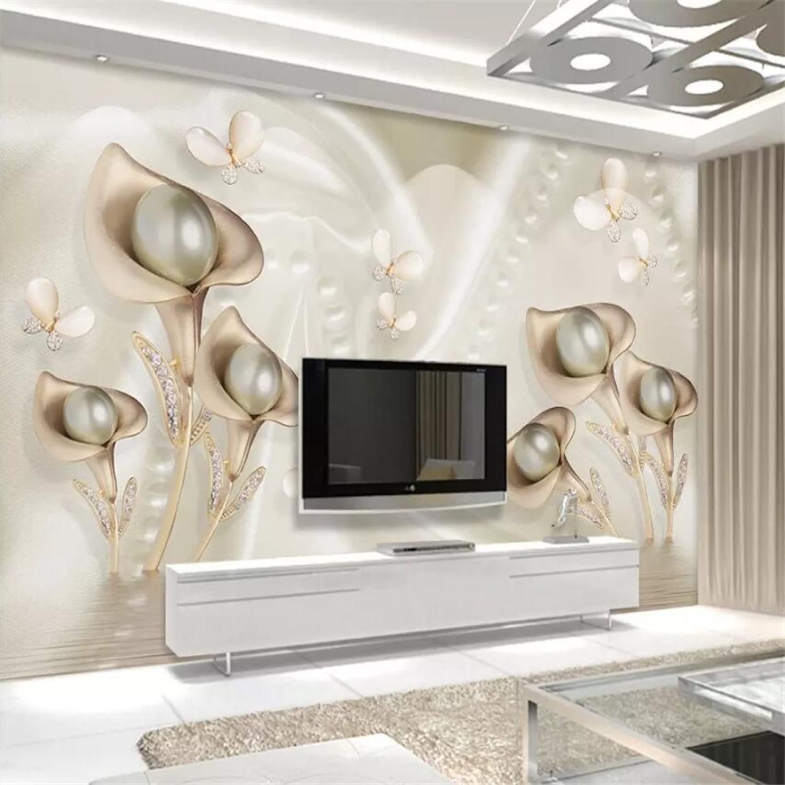 Tapeta ścienna perły i kwiaty szer. 200 x wys. 175 cm mural ścienny 3D tapeta naklejki do salonu sypialni niesamoprzylepne