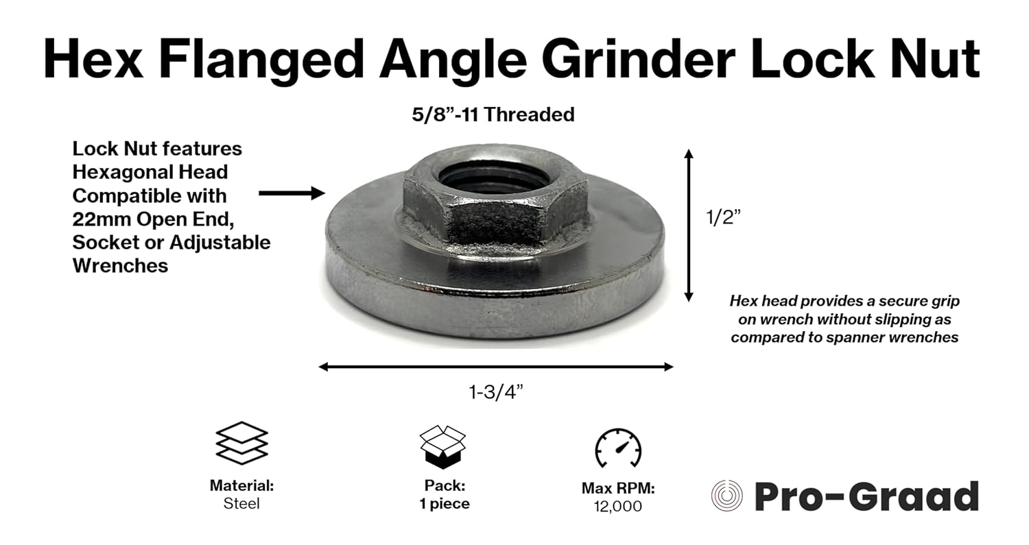 Angle Grinder Hex Flange Lock Nut, 5/8"-11